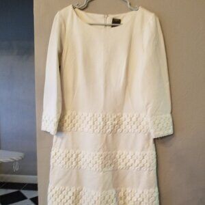 Taylor Women White Long Sleeve Pullover Ponte-knit‎ Shift Mini Dress Size 6